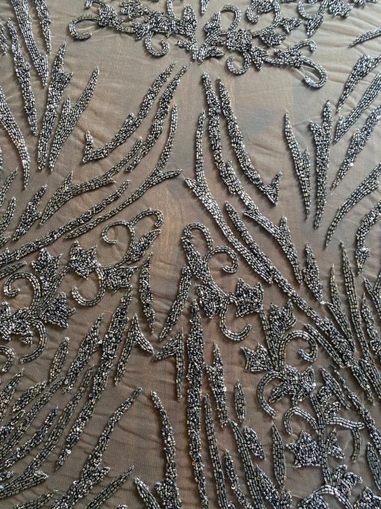 vintage Handmade Luxurious fabric IN ANTIQUE color with heavy EMBROIDERY,for a bridal dress, evening gown mother of bride, sister of bride