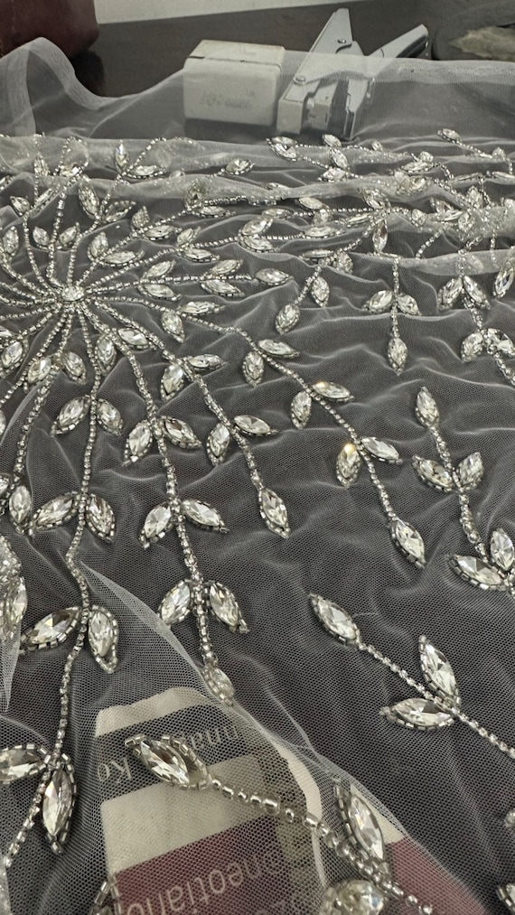 Tela de novia con pedrería, tela de cristal, vestido de novia de