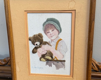 Vintage Jan Hagara completed school boy needlepoint