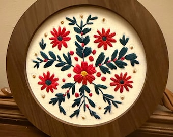 Hand embroidered festive floral needlepoint