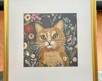 Custom  hand embroidered ginger tabby cat needlepoint.