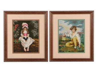 Blue boy and Pinky needlepoint