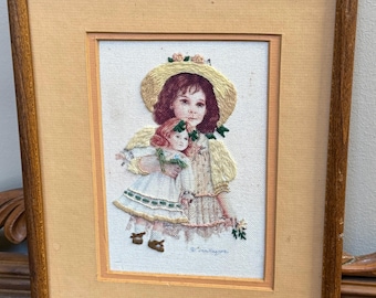 Vintage Jan Hagara completed little girl needlepoint