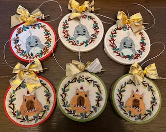 Hand Embroidered Animal Christmas Ornament