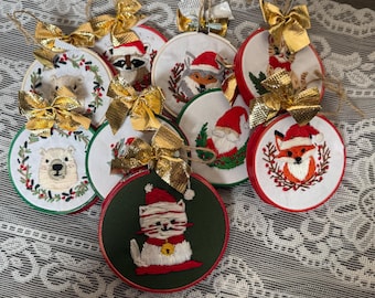 Hand embroidered forest animal   ornaments