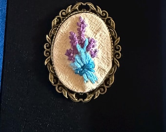 Vintage inspired embroidered brooch