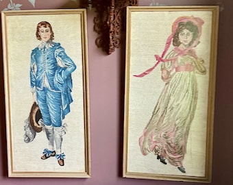 Vintage Blue boy and pink girl needlepoints