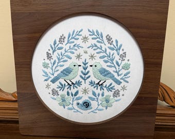 Spring blue birds  hand embroidery needlepoint