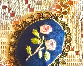 Vintage inspired Hand Embroidered Pendant Necklace