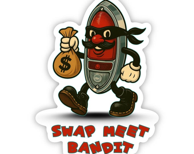 Swap Meet Bandit Sticker | Vintage Picker Waterproof Vinyl Decal 3x4” | Treasure Hunting Vibes