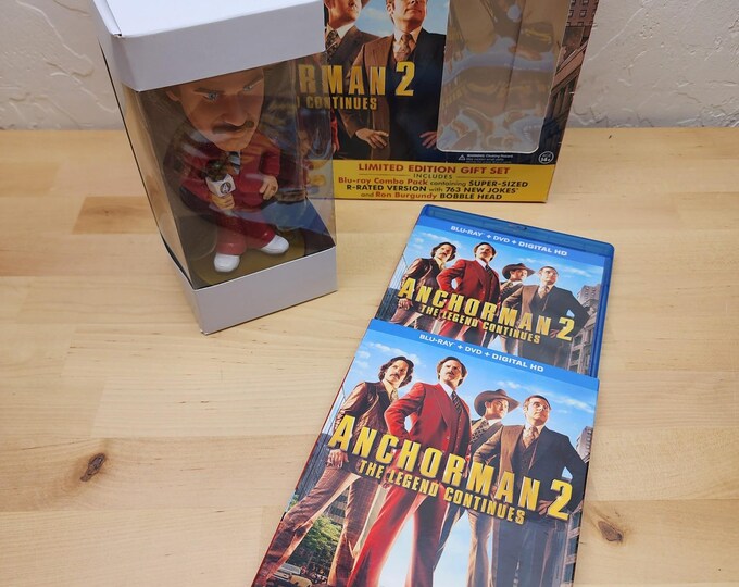 Anchorman 2 Limited Edition Blu-ray/DVD Gift Set with Sealed Ron Burgundy Bobblehead – Rare Collectible!