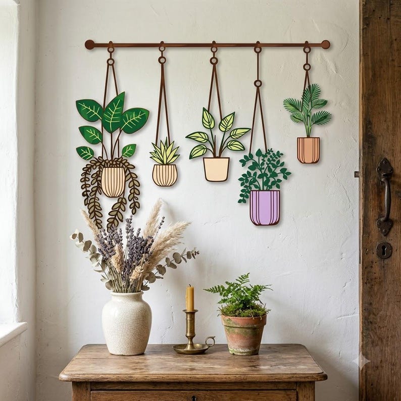 Metal Plant Wall Decor, Hanging Flower Pot Wall Art, Vertical Garden