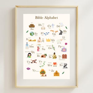 Poster dell'alfabeto biblico / Arte murale cristiana ABC per bambini / Poster didattico stampabile 11x17 / Decorazione per aule cristiane / Stampa della Bibbia per bambini