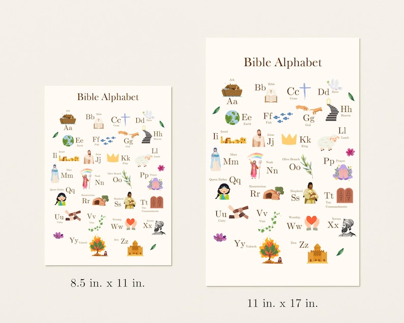 Bible Alphabet Poster | Christian ABC Wall Art for Kids | Printable Learning Poster 11x17 | Christian Classroom Decor | Nursery Bible Print image 5