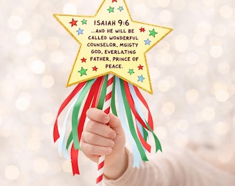 Christmas Star Wand Printable | Isaiah 9:6 Bible Verse Craft for Kids | Nativity Activity | Sunday School Christmas Craft
