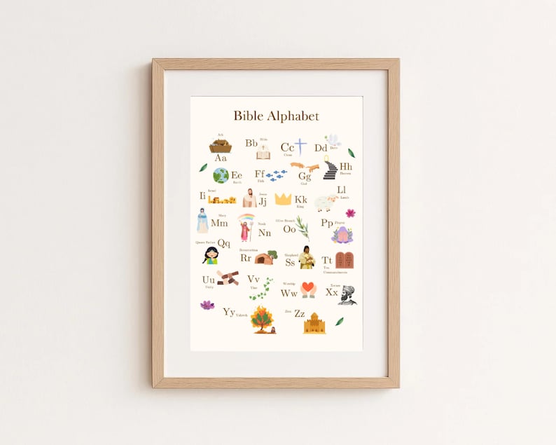Bible Alphabet Poster | Christian ABC Wall Art for Kids | Printable Learning Poster 11x17 | Christian Classroom Decor | Nursery Bible Print image 2