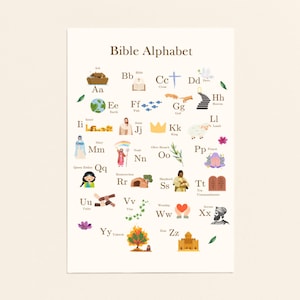 Bible Alphabet Poster | Christian ABC Wall Art for Kids | Printable Learning Poster 11x17 | Christian Classroom Decor | Nursery Bible Print image 4