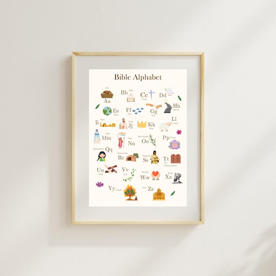 Bible Alphabet Poster | Christian ABC Wall Art for Kids | Printable Learning Poster 11x17 | Christian Classroom Decor | Nursery Bible Print