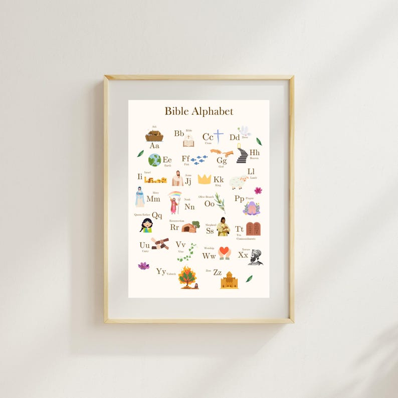 Bible Alphabet Poster | Christian ABC Wall Art for Kids | Printable Learning Poster 11x17 | Christian Classroom Decor | Nursery Bible Print image 1