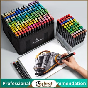 12-80-Color Art Marker Set with Dual Brush Tips for Manga Sketching and Drawing - Alcohol-Based Felt Pens for Art School Supplies