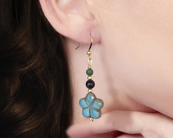 24k gold-plated 18k gold-plated earrings - SINGLE PIECE - Garnet, Jade - Czech glass beads - Mother's Day - Gift