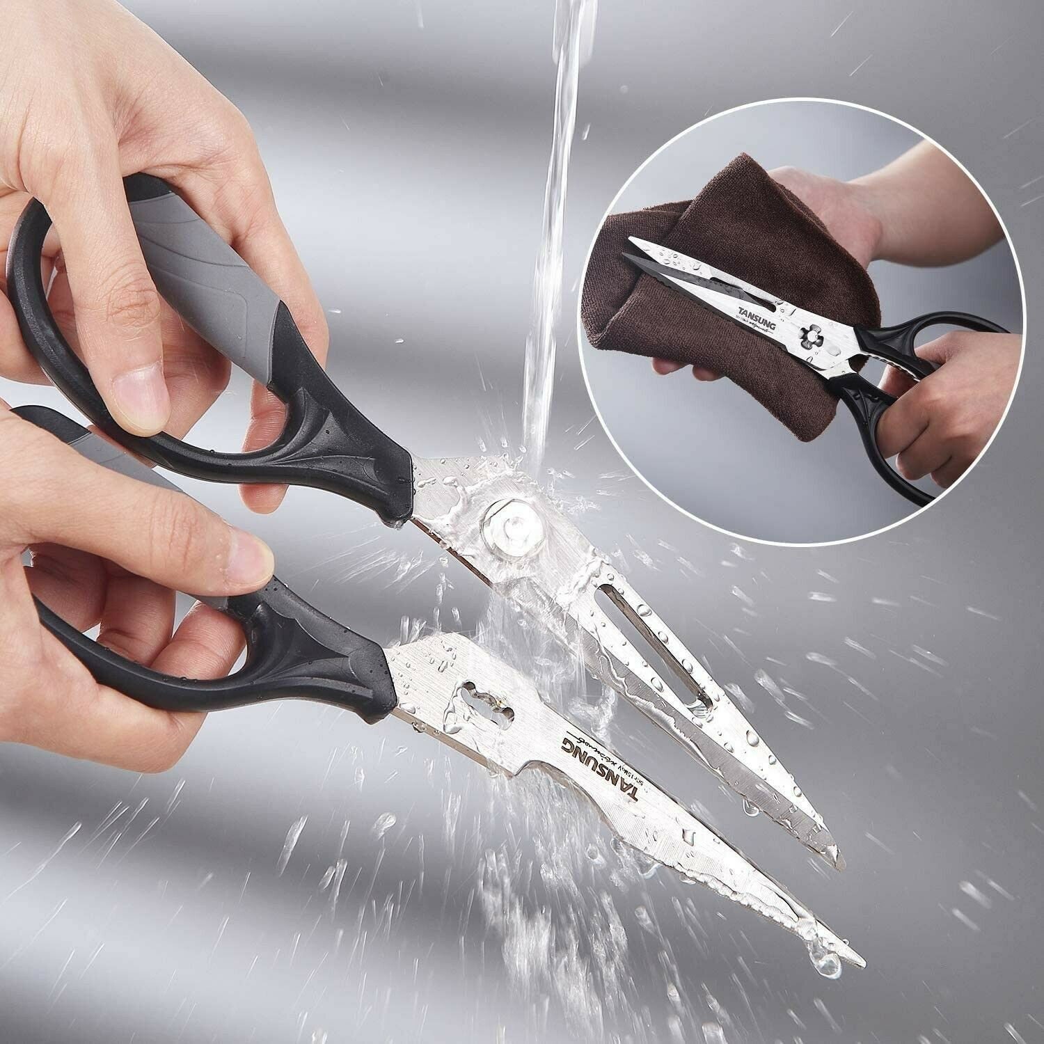 TANSUNG Kitchen Shears Come-Apart Kitchen Scissors Anti-rust Multi-Purpose Shears for Meat Herbs, Black