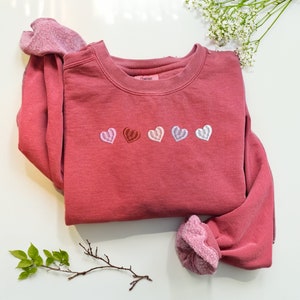 Comfort Colors® Embroidered Hearts Design Sweatshirt, Personalized Mini Hearts Shirt, Hearts Sweatshirt, Valentines Day Gift Idea