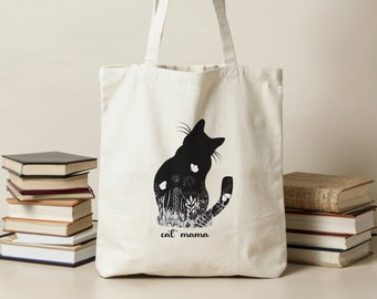 Cat Tote Bag, Cute Canvas Bag, Cat Lover Gift, Animal Lover Gift, Grocery Bag, Shopping Bag, Black Cat Bag, Cat Mom Gift, Cat Owner Tote Bag