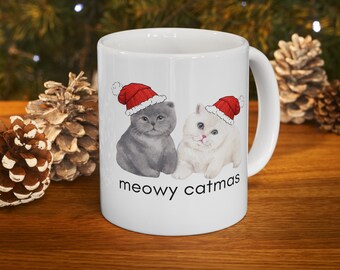 Christmas Cat Mug, Meowy Catmas, Gift for Cat Lovers