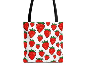 Strawberry Print Tote Bag: Polyester Shopping Bag