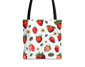 Strawberry Print Tote Bag: Polyester Canvas Shopping Bag