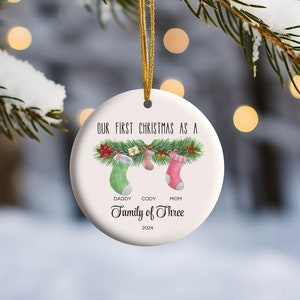 Family of Three Christmas Ornament, Personalized Family Ornament, Baby&#39;s First Christmas Ornament, Family Keepsake