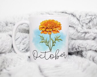 Birth Flower Mug, October Birth Flower, Birth Month Gift, Birth Month Flower, Birthday Gift, Cottagecore Mug, Mother's Day Gift