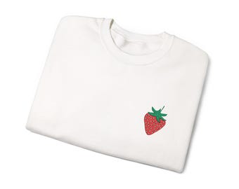 Strawberry Embroidered Crewneck Sweatshirt, Cottagecore Aesthetic