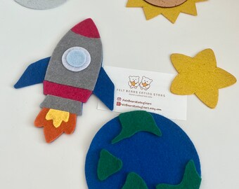 Zoom zoom zoom we are going to the Moon, the Sun, a star, and the Earth /  Space // feltstory, felt story, felt stories, flannel board
