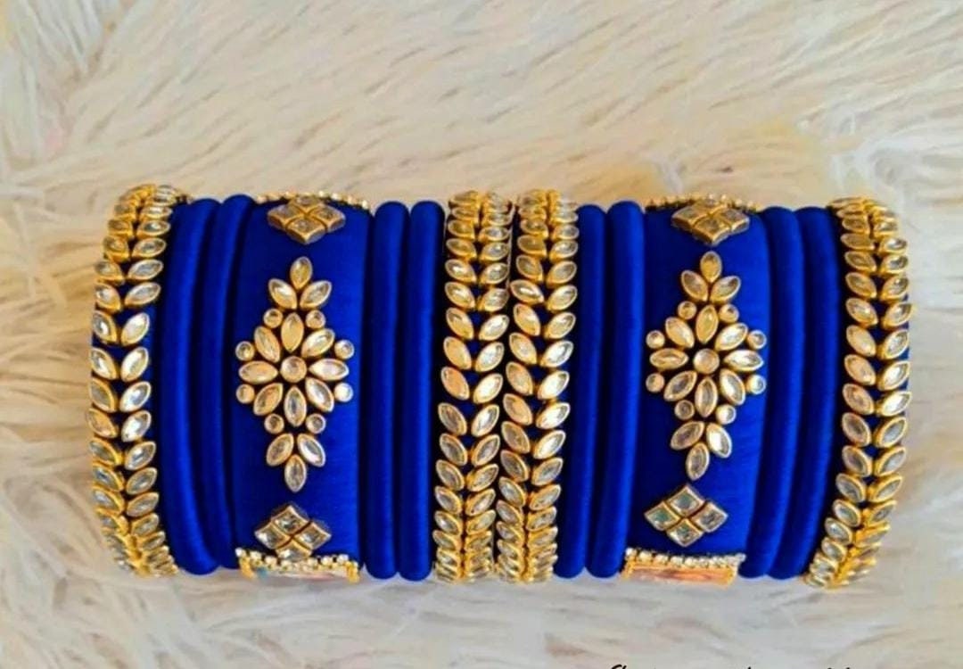 Silk Thread Bangles (1 pair) + One Kada + One Crochet Scrunchie – Dharma  Endeavours