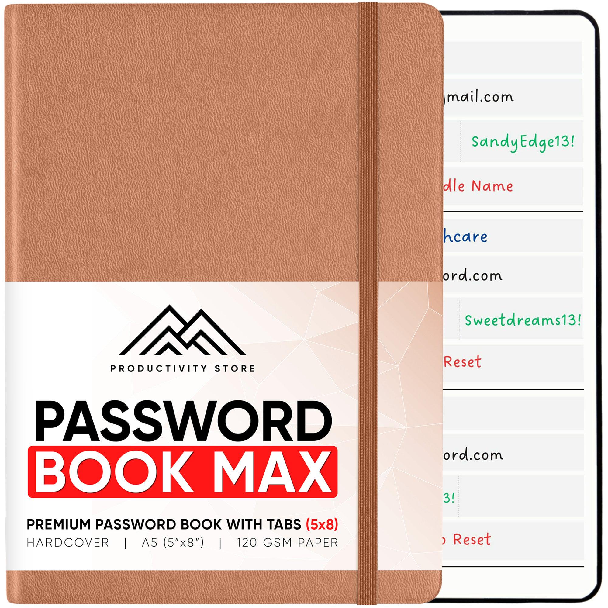 Clever Fox Password Book With Alphabetical Tabs. Internet Address Organizer Logbook. Small Pocket Password Keeper For Website Logins (Brown - View #4