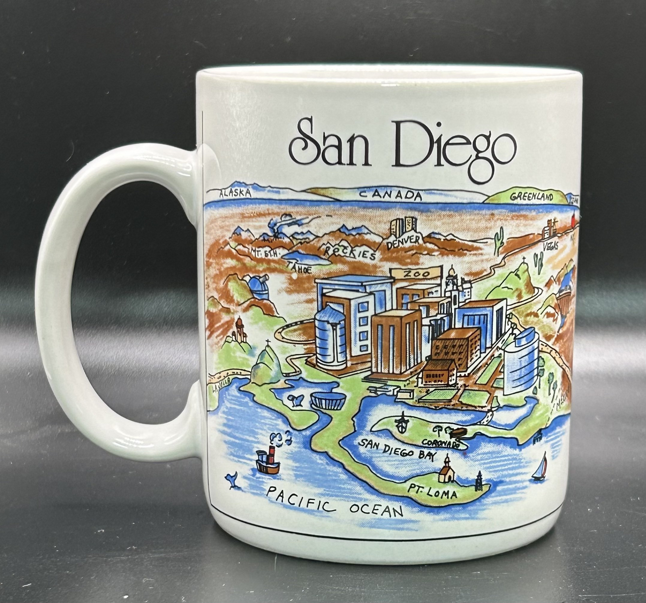 San Diego No Spill Coffee Cup Mug 12oz. Sail Boats Vintage