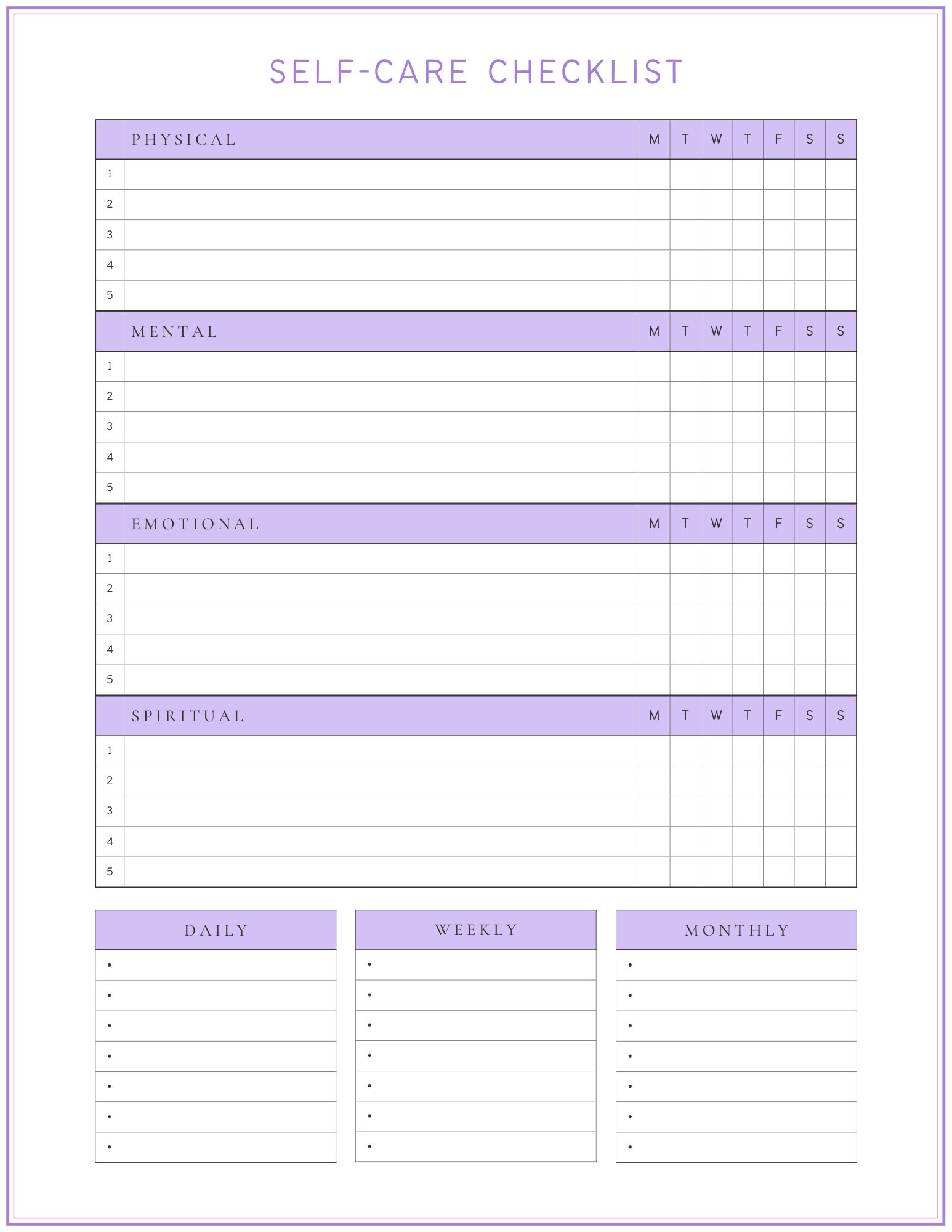 Self Care Checklist Printable - Etsy