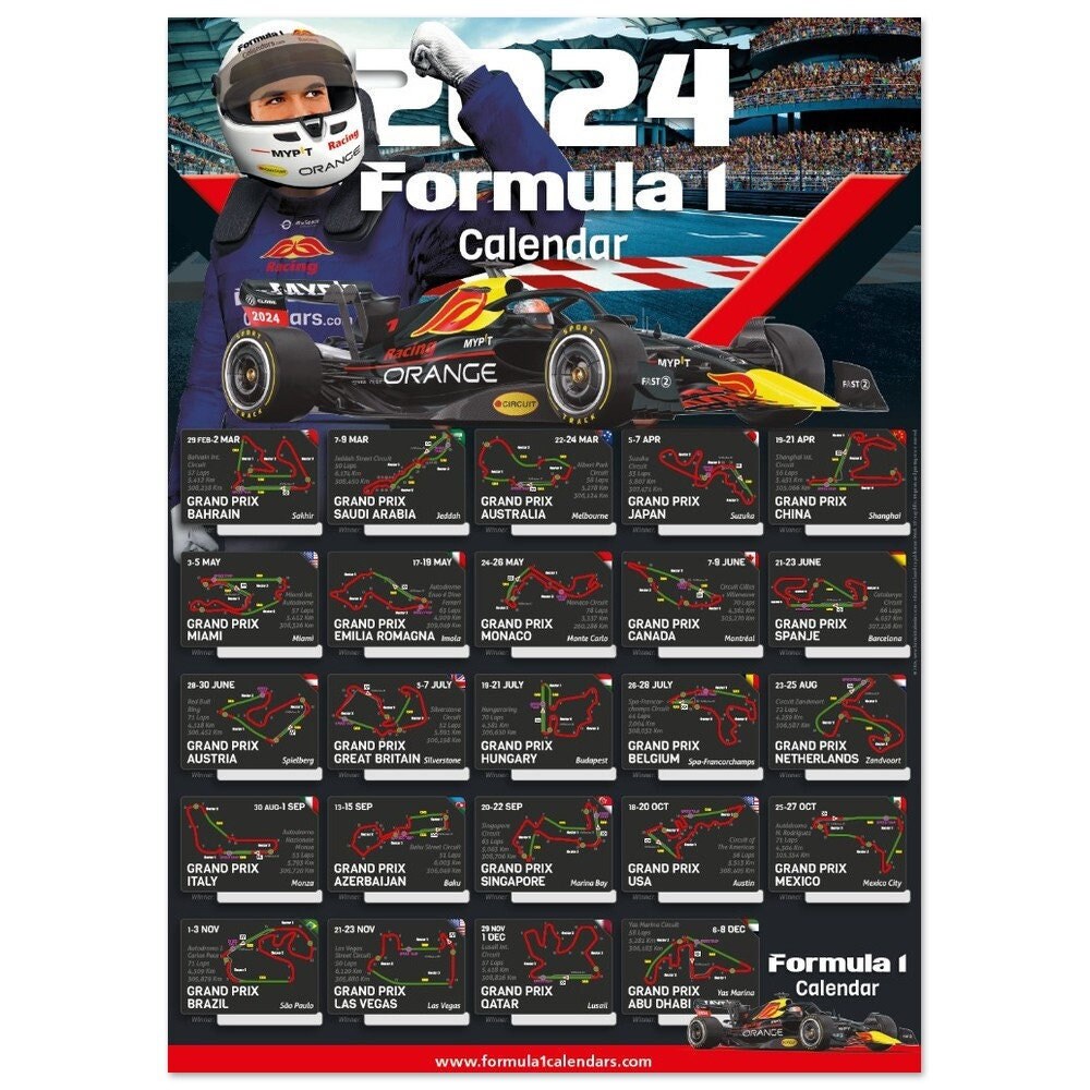 2024 Formula 1 Calendar 50x70 Poster ENGLISH UNIVERSAL Etsy Australia
