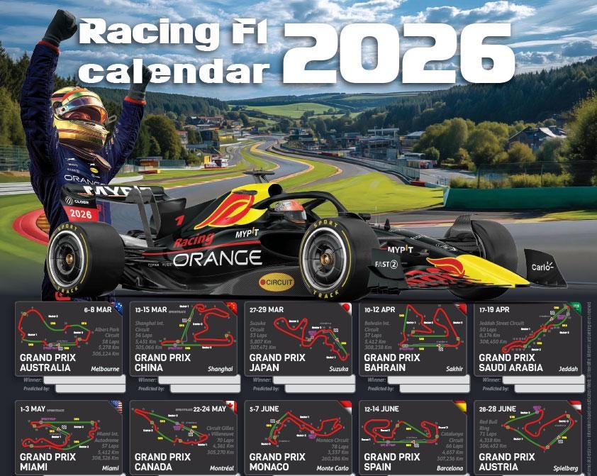 2026 UNIVERSAL Formula 1 Calendar 50x70 Poster BLACK HILLS - Etsy