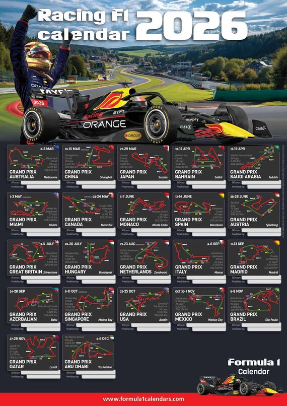 2026 UNIVERSAL Formula 1 Calendar 50x70 Poster BLACK HILLS - Etsy