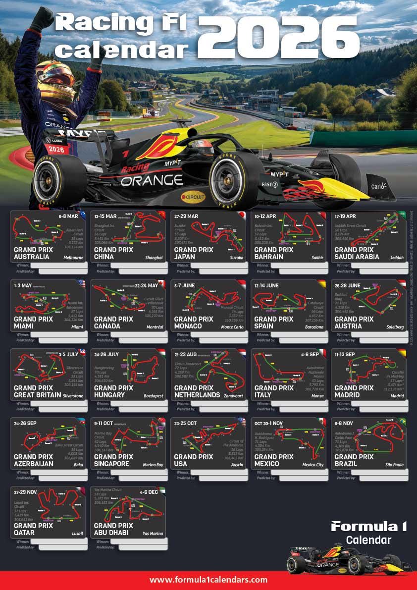 2026 UNIVERSAL Formula 1 Calendar 50x70 Poster BLACK HILLS - Etsy