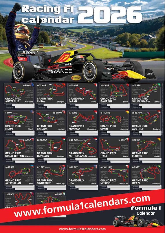2026 UNIVERSAL Formula 1 Calendar 50x70 Poster BLACK HILLS - Etsy