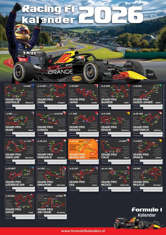 2026 DUTCH Formula 1 Calendar 50x70 Poster BLACK HILLS - Etsy Canada