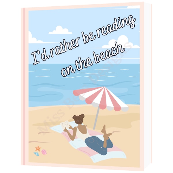 I'd rather be reading on the beach digital graphic art - girl reading on the beach with umbrella - beach towel - sea ocean blue sky - shells