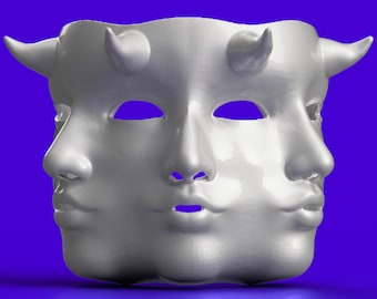 Maschera femminile a 3 facce con corna (STL)