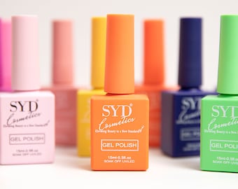 Syd Cosmetics 10-teiliges Gel-Nagellack-Set mit glitzerndem, glänzendem und mattem Überlack, Unterlack – 15-ml-Flaschen