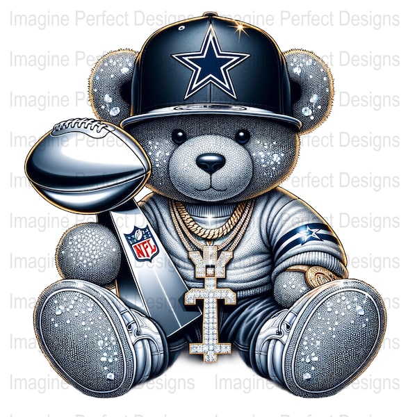 Cartoon Cowboys Sports Teddy Bear, Football Team Mascot Art, Kids Room Decor, Printable Wall Art, Not a physical item PNG,JPEG and PDF only.