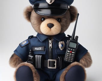 Imágenes prediseñadas de ositos de peluche policía, tema de las fuerzas del orden (PNG, JPEG, PDF)